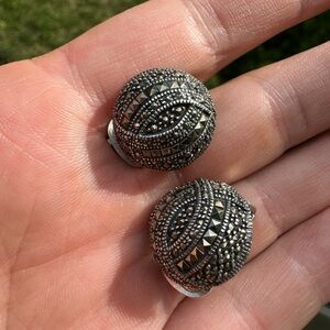 VINTAGE STERLING SILVER MARCASITE CLIP ON EARRINGS